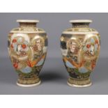 A pair of Japanese satsuma vases with Goddess and Immortals design. Height 25cm