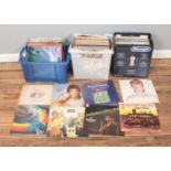 Three boxes of vinyl LP records of mainly pop and easy listening including David Bowie, Jeff Lynne's