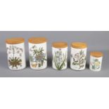 A collection of five Portmerion Botanic Garden pattern ceramic storage jars. All jars in good