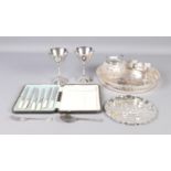 A collection of silver plate to include James Dixon and Sons cased fruit knives, goblets, decorative