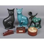 A collection of assorted ceramics including Poole Cat, Blue Mountain Pottery Moose and three boxed