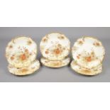 A set of six Limoges dessert plates with floral and gilt decoration. No Cracks. Wear to the gilt