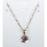 A 9ct gold and amethyst pendant on 9ct gold chain. 2.43g.