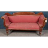 A Victorian mahogany upholstered parlour sofa. (92cm x 185cm x 59cm) In need of restoration.