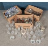 Three boxes of various cut glass and some ceramics including wine glasses, champagne flutes,