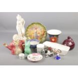 A collection of mainly ceramics. Includes Burslem dog, Royal Doulton, Sylvac, composite figure etc.