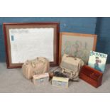 A collection of miscellaneous. Includes framed indenture, oak fire screen/folding table with