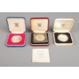 Three silver proof coins, issued by The Royal Mint. Comprises of Two Pounds Balliwick of Jersey (