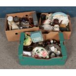Three boxes of assorted ceramic and glass collectables including Royal Doulton, vintage