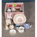 A box of assorted named ceramics to include Spode Italian, Wedgwood, Aynsley, Royal Crown Derby,