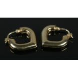 A pair of 9ct gold heart shaped hoop earrings. 2.11g.