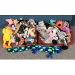 Two large crates of soft toys. Includes Disney examples, etc.