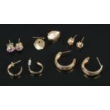 A collection of 9ct earrings including stud examples. Total weight 3.28g.