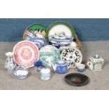 A box of assorted ceramics and glassware, to include blue and white examples, Masons Vista, Alfred