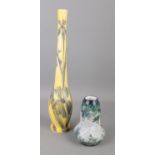 Two vases including tall Vallauris specimen vase decorated with yellow glaze and leaf style