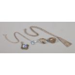 A collection of assorted silver and white metal jewellery, to include ingot pendant on chain, set