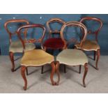 Five Victorian carved chairs. Including rosewood, mahogany and walnut examples.