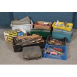 A large quantity of tools including electric sanders, jigsaw, drills, hammers screw drivers and