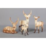 A family of four Beswick deers, to include sitting adult (954) and fawn.