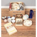 A box of miscellaneous. Includes Bosson wall plaques, Grindley dinnerwares, Beswick ware