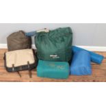 A quantity of camping equipment. Includes Vango sleeping bag, Lichfield tent, etc.
