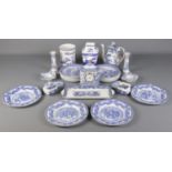 A quantity of blue & white ceramics. Includes Wedgwood clock, Spode Victorian Children Plate