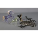 A collection of horses consisting of Murano glass, spelter and metal examples Spelter example