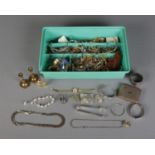 A tray of yellow and white metal costume jewellery and wristwatches to include Rotary watch head,