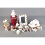 A quantity of Royal Albert Old Country Roses collectables including photo frame, tea cups, bouquet