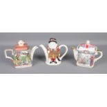 Three James Sadler novelty teapots including Alice in Wonderland, Piccadilly and Yeoman Warder.