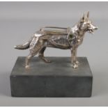 A cast metal figure of a guide dog on slate base by Louis Lejeune.