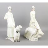 Two Royal Doulton 'dog-walking' figure groups. Martine (HN3053) from the Elegance collection and