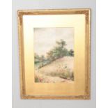 A.E Boler gilt framed watercolour depicting field of wildflowers. Approx. dimensions 59.5cm x 75.
