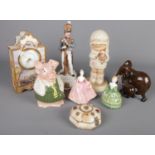 A small collection of mostly ceramics. Includes Coalport figure, Royal Doulton figure, Wade pig,