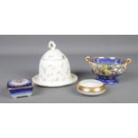 A small collection of ceramic items, to include Dresden pillbox, Maling twin handled bowl and