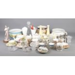 Two boxes of miscellaneous. Includes teapots, glassware, commemorative etc.