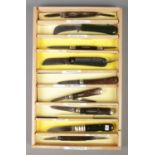 Nine Sheffield penknives. Includes Swann, Wilkinson, Rodgers, Maxeur, Wraggs, Fleming, John Ives, HM