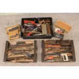 Three large boxes containing an extensive collection of mainly vintage tools. To include Sorby &