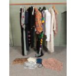 A box of vintage clothing and accessories to include Isabel Martin, Lesley Fav, Harrod's evening