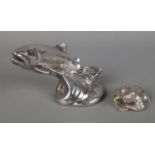Two silver filled animal figures. Includes leaping fish and frog. Leaping fish (8cm)