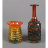 Two Mdina Maltese glass vases featuring blue trailed designs to exterior. Approx. height of