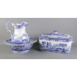 Three large pieces of Spode Italian ceramics. Comprising of jug and washbowl and bread bin. No