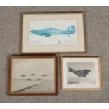 Two framed photo's of the black arrows both dated 1958 along with a pencil signed print of a