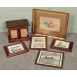 A collection of pictures and prints, including early twentieth century watercolour signed JA Atkins,