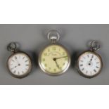 Two swiss silver pocket watches with engine turned backs and another Duke railway timekeeper