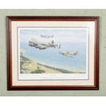 Limited edition print "Lest Ye Forget" signed by pilots in pencil. No.408 of 650. 57x70cm