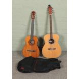 Two classical acoustic guitars: Hohner MG-04 and Puretone. Also include one carry case and Tiger