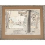 After Richard Bawden (born 1936), an unframed print, dock scene. 43cm x 60cm.