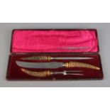 John Wigfall and Co. cased antler handled, three piece carving set.