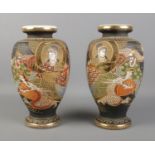 A pair of Japanese satsuma vases with Goddess and Immortals design Hx26cm